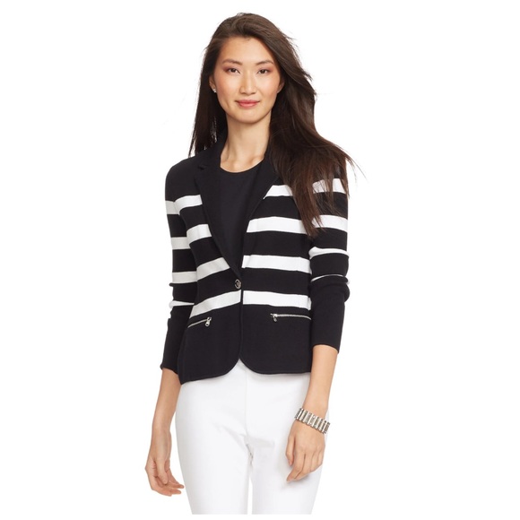 Ralph Lauren Sweaters - Ralph Lauren Black White Cotton Knit Sweater Blazer